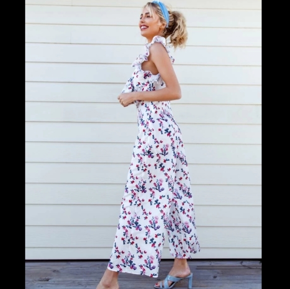 Ruffle Front Knot Wide Leg Capri Floral Jumpsuit - Picture 4 of 8